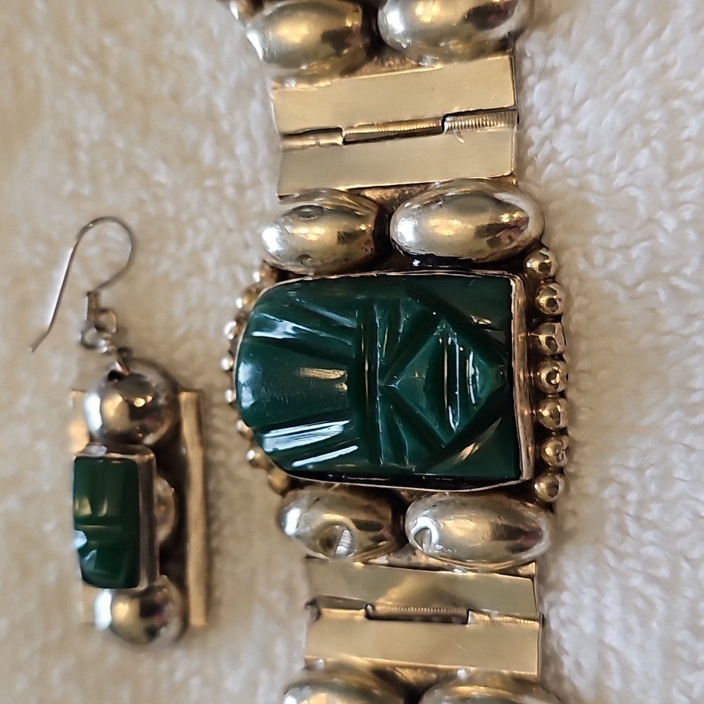 Vintage taxco and jade braclet and earings - Picture 6 of 11